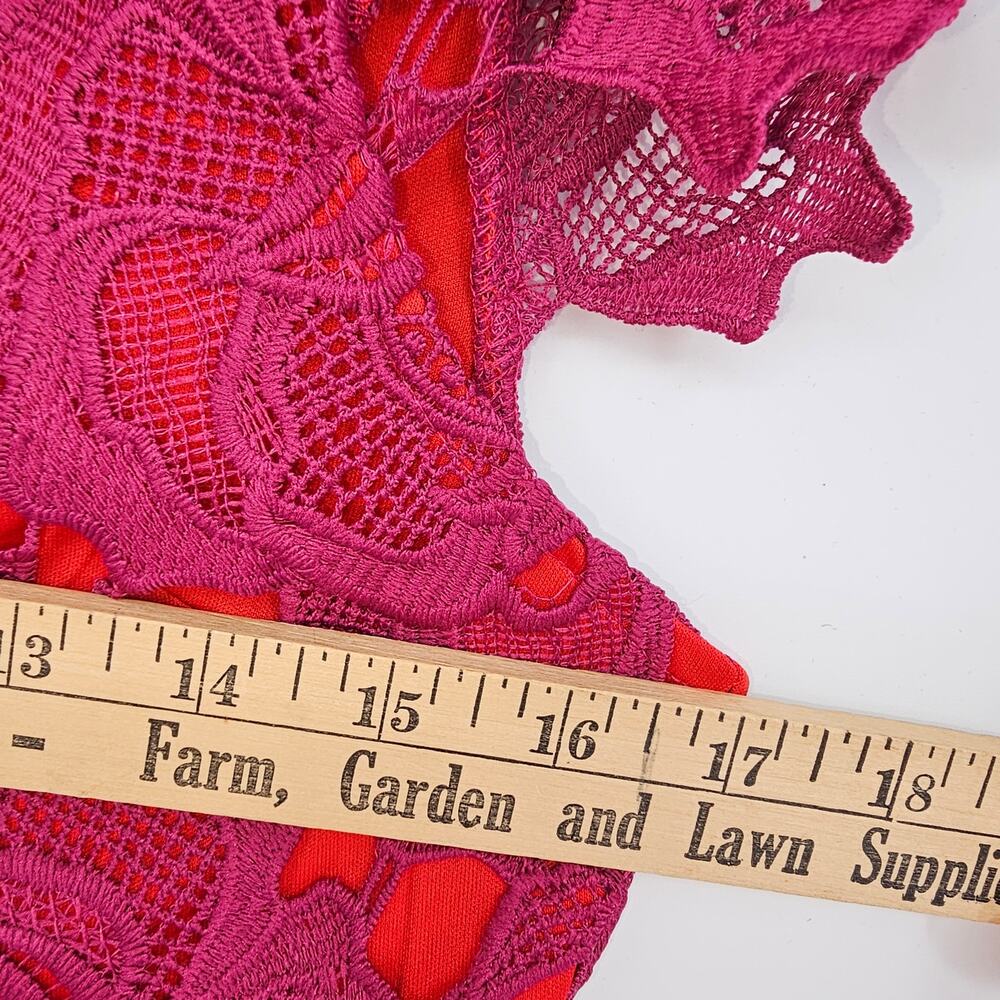 Just Me Red Magenta Floral Embroidered Lace Cap Sleeve Cocktail Party Dress S - Picture 4 of 8